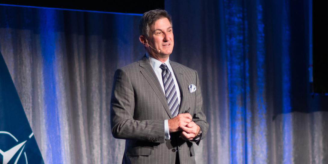 Mark Anderson, president of Palo Alto Networks, describes cybersecurity threats and solutions to the audience at NITEC 2017 in Ottawa.