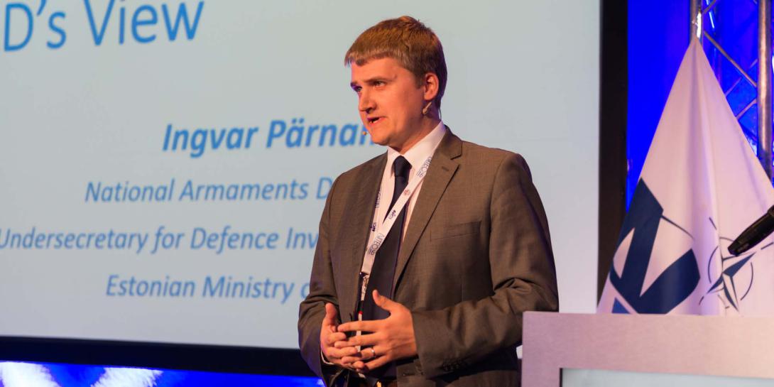 Ingvar Parnamae, undersecretary for defense investments for the Estonian Ministry of Defense shares some of the Baltic nation's defense challenges during NITEC 2016, running June 7-9 in Tallinn, Estonia. Photo by Marcos Fernandez Marin, NCI Agency