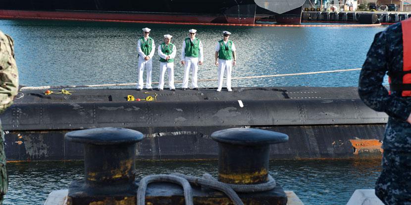 Sailors stand aboard the fast-attack submarine USS Missouri prepare to pull into their new home port to Pearl Harbor, Hawaii, in January. SkillMil, a new venture from SRI International that harnesses artificial intelligence will help match sailors and soldiers to jobs in the civilian world, when they leave the service. Navy photo by Petty Officer 3rd Class Jessica O. Blackwell