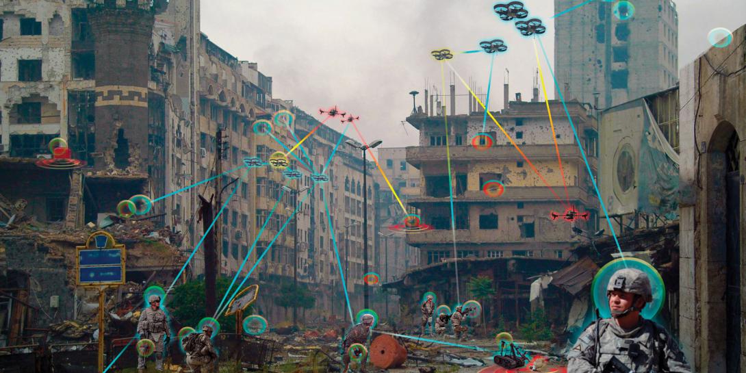 Army Research Laboratory (ARL) exploration into artificial intelligence (AI) may lead to soldiers networked directly with unmanned vehicles in human-intelligent agent teaming on the battlefield, as shown in this artist’s concept. Credit: U.S. Army illustration
