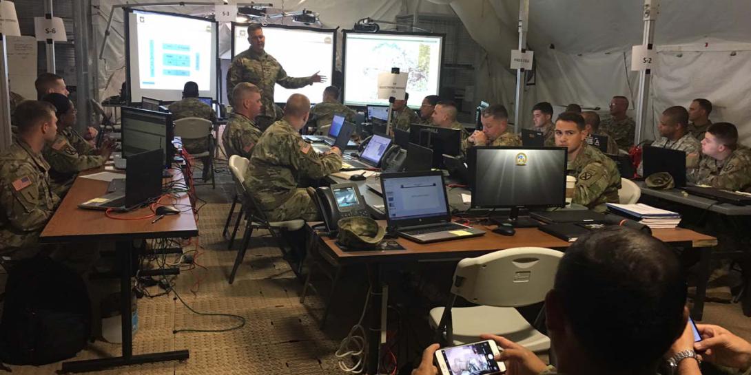 Units participating in Cyber Quest 2017 execute their battle drills. The U.S. Army’s Cyber Battle Lab uses Cyber Quest exercises as one of several means to experiment with approaches to cyber challenges.