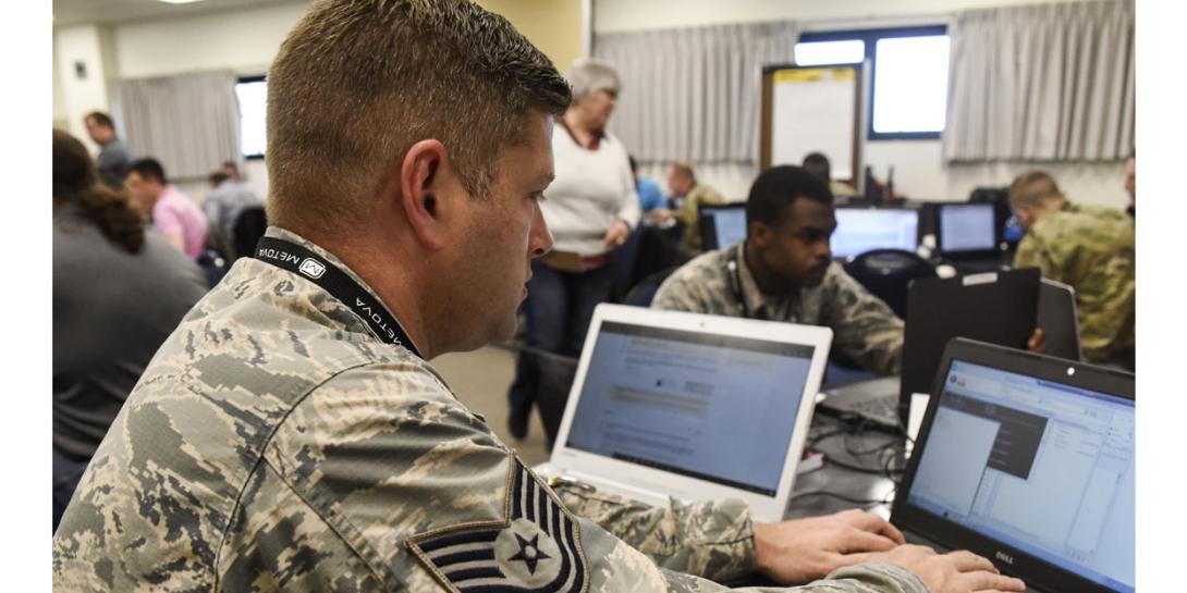 An Arkansas Air National Guard technical sergeant works in a cybersecurity incident response training exercise. The Joint Force Headquarters-Department of Defense Information Network (JFHQ-DODIN) is expanding its reach into U.S. Defense Department networks and accelerating the pace of cyber defense as it confronts new challenges from adversaries.