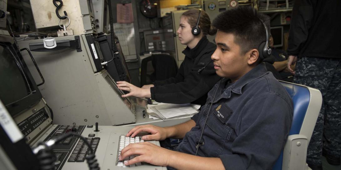 Students in the Joint Cyber Analysis Course work together at Information Warfare Training Command Corry Station in Pensacola, Florida. As the U.S. Navy increasingly partners with the other services on cyber operations, it also is dealing with the type of advanced threats facing the cyber realm at large.