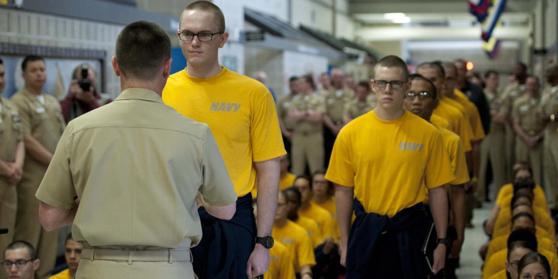 Master Chief Petty Officer of the Navy Mike Stevens manages the first issuance of mobile devices to recruits during the launch of eSailor at Recruit Training Command this spring. The program provides sailors entering boot camp with wireless mobile technology for training and communications and will eventually offer access to medical records and a means to take advancement exams. The beta test will provide information on how to fully implement wireless technology throughout the fleet