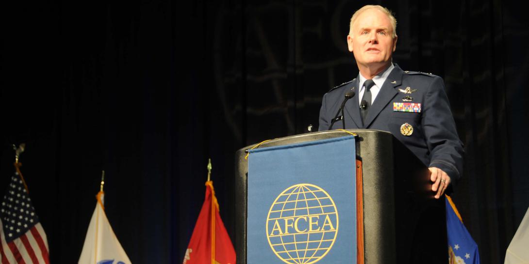 Maj. Gen. Roger Teague, USAF, director of space programs in the Office of the Assistant Secretary for Acquisition for the U.S. Air Force, discusses future programs at AFCEA's TechNet Air symposium.