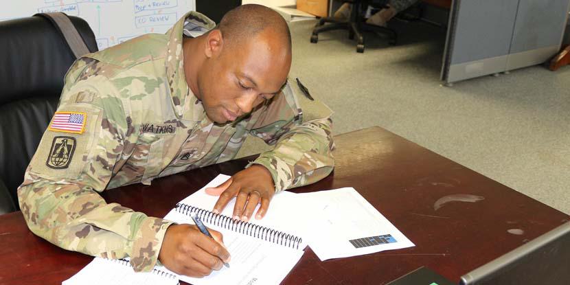 The military offers enlisted and officer personnel many educational opportunities to further their careers. One such option is preparing for and taking the Information Technology Infrastructure Library, or ITIL, exam. Staff Sgt. Timothy Watkins, USA, 52D Signal Battalion, Stuttgart, Germany, is pictured.