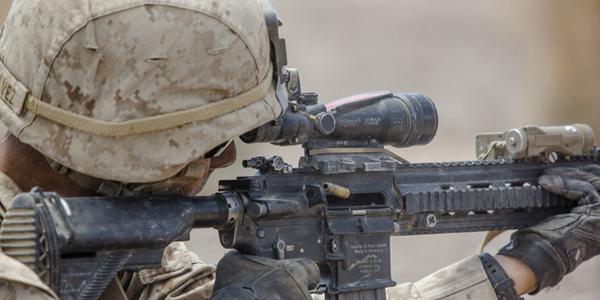 A U.S. Marine with Echo Company, 2nd Battalion, 5th Marine Regiment, 1st Marine Division, fires a M27 infantry automatic rifle at simulated enemies during an Integrated Training Exercise at Marine Corps Air-Ground Combat Center Twentynine Palms, California. Under a new contract award to Heckler and Koch, the service will be purchasing 15,000 additional M27s to partially replace the M4 carbine semi-automatic rifle. U.S. Marine Corps photo by Lance Cpl. Danny Gonzalez.