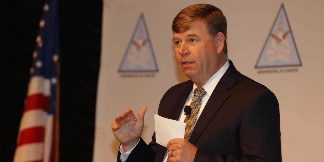 John Hickey, director of the Cyber Development Directorate for DISA, kicks off the 6th annual Mobile Tech Summit hosted by AFCEA DC Chapter. Photo by Mike Carpenter