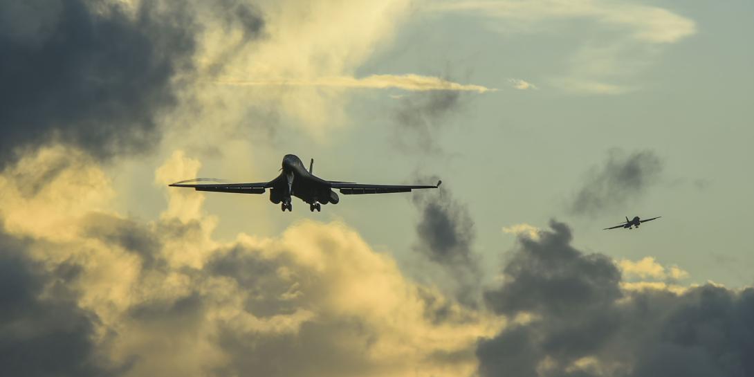 Two B-1B Lancer aircraft prepare to land during a Bomber Task Force deployment at Andersen Air Force Base, Guam in October. The move to that type of bomber mission has proven to be successful so far, says Pacific Air Forces leader Gen. Kenneth Wilsbach, USAF.