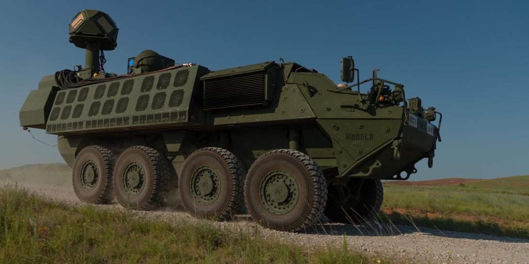The U.S. Army's DE M-SHORAD air defense system, comprising a laser-equipped Stryker, is slated to be deployed in prototype form in 2022. Credit: U.S. Army photo