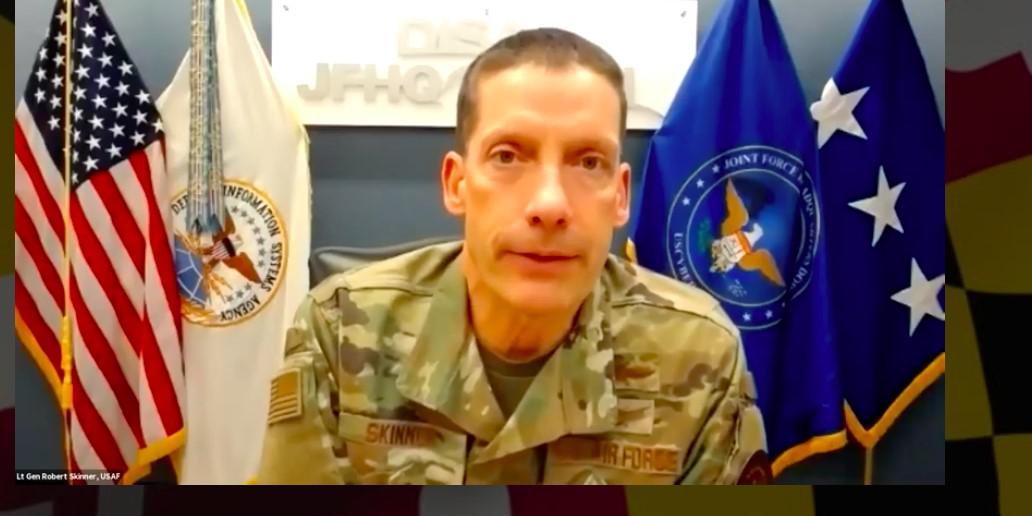 Lt. Gen. Robert Skinner, USAF, director of the Defense Information Systems Agency and the Joint Force Headquarters Department of Defense Information Network, highlights agency priorities and focus areas during a virtual luncheon session hosted Thursday by AFCEA's Central Maryland Chapter.