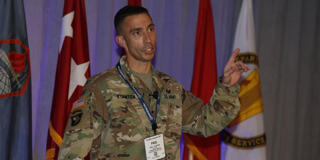 Brig. Gen. Paul Stanton, USA, speaks at TechNet Augusta 2021. Photo by Michael Carpenter