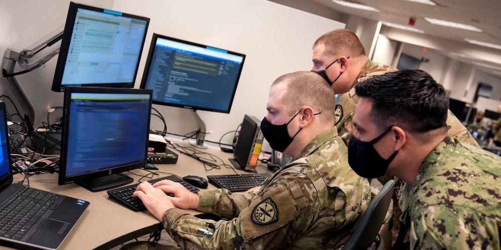 U.S. Cyber Command Cyber National Mission Force members participate in a training and readiness exercise at Fort George Meade, Maryland, in September 2021. The CNMF plans, directs and synchronizes full-spectrum cyberspace operations to disrupt, degrade and defeat malicious cyber actors. Cyber warriors have played a considerable role in supporting the cyber defense of Ukraine, says Sen. Jack Reed, D-Rhode Island, head of the Senate Armed Service Committee. Credit: Photo by Aiyana Paschal