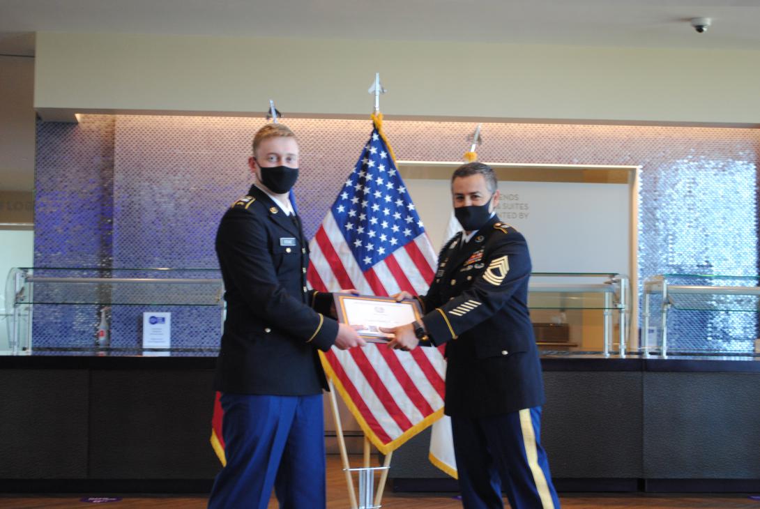Cadet Hardy Stone, USA, Texas Christian University, pauses for a photo following an award ceremony in which he was awarded an AFCEA ROTC Award.