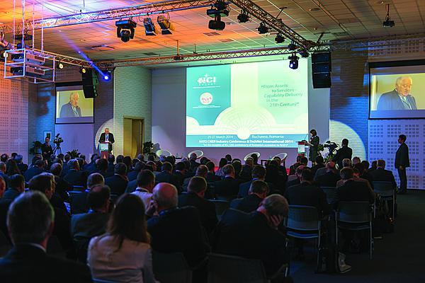 Attendees at TechNet International 2014 in Bucharest, Romania, listen as Patrick Auroy, NATO’s assistant secretary general for defense investment, gives the opening keynote address.