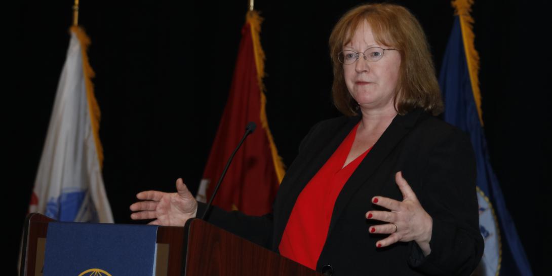 Joyce Corell, senior technical advisor to the national cyber director, addresses the audience at CERTS 2022. Photo by Michael Carpenter