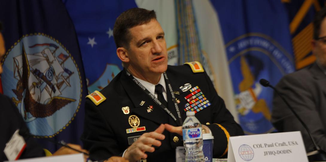 Col. Paul Craft, USA, director, Operations, J-3, JFHQ-DODIN, discusses AI and C2 during a panel at DCOS.
