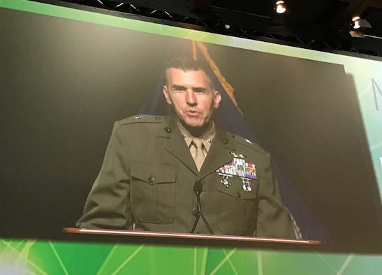  Brig. Gen. Dennis Crall, USMC, director C4/CIO, speaks at MILCOM in Baltimore.
