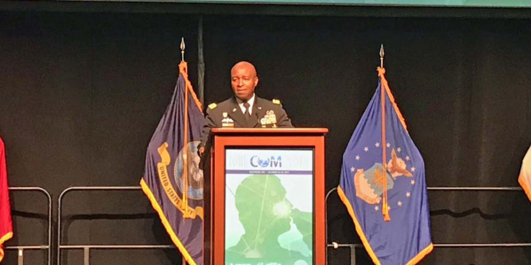 Lt. Gen. Bruce Crawford, USA, Army CIO/G-6, speaks at MILCOM 2017 in Baltimore.