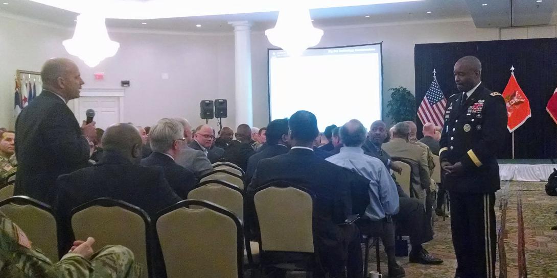 Lt. Gen. Bruce Crawford, Army chief information officer (CIO)/G-6, takes questions at the AFCEA Signal Conference.