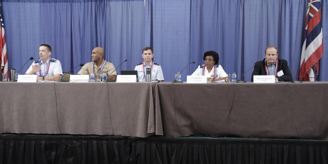 A panel of -6s from U.S. Indo-Pacific Command organizations discuss the importance of the space and cyber domains. Credit: Bob Goodwin Photography