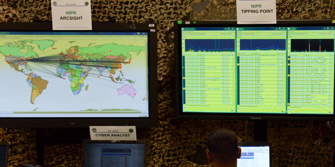 A cyber Joint Users Interoperability Communications Exercise, or JUICE, takes place at Aberdeen Proving Ground, Maryland.