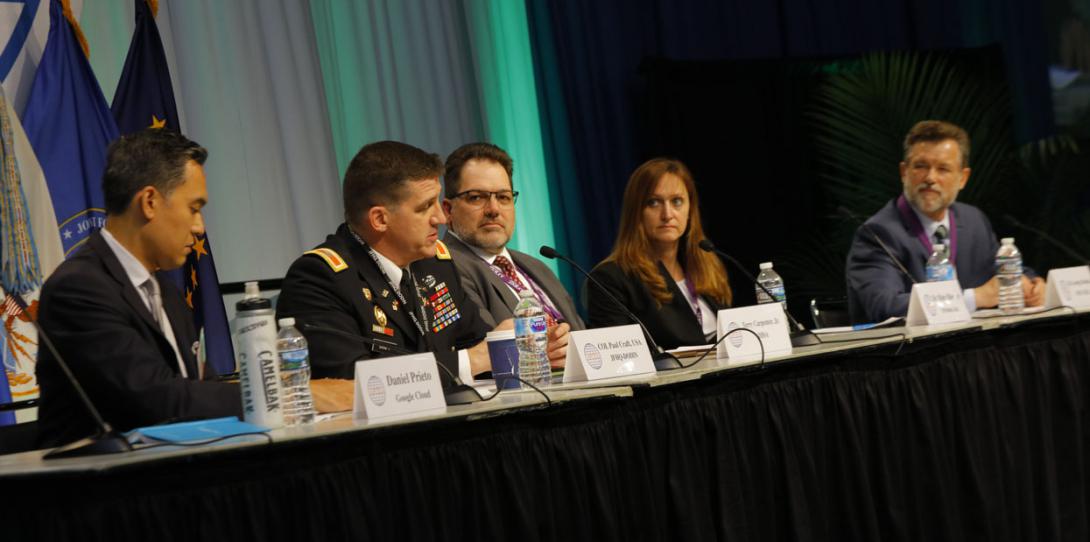 Panelists at the Defensive Cyber Operations Symposium discuss AI in the C2 domain.