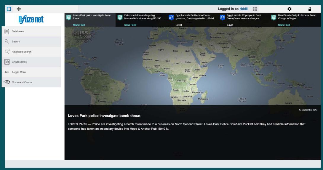 Dfuze creates an open source report screen showing incidents such as terrorist bombings in a comprehensive repository of data.