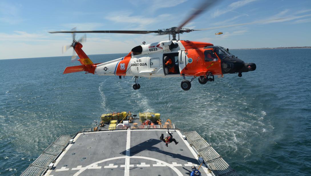 A U.S. Coast Guard helicopter and the Coast Guard Cutter Seneca conduct joint operations with the Air National Guard and Canadian Forces. Deterring and defending against the international threat to the homeland will require expanded global cooperation.