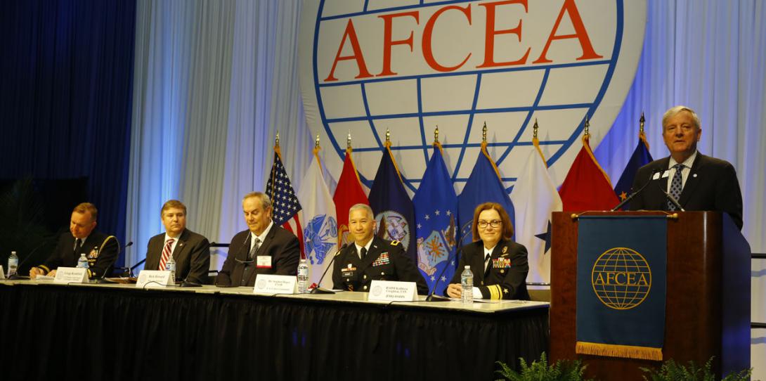 Panelists discuss partnerships in cyber warfare at the AFCEA Defensive Cyber Operations Symposium.