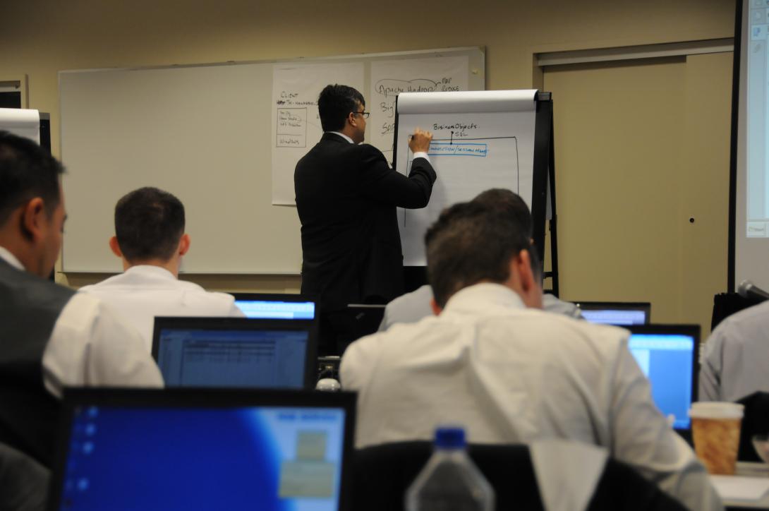 Instructor Khalid Jamali weaves lessons on soft skills such as public speaking, resume writing and interviewing skills throughout the training for SAP National Security Services certification. “I want them to get a job.”
