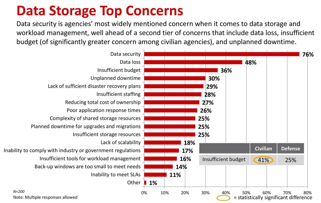 Chart from the Market Connections survey of federal agencies lists concerns to data storage and workload management.