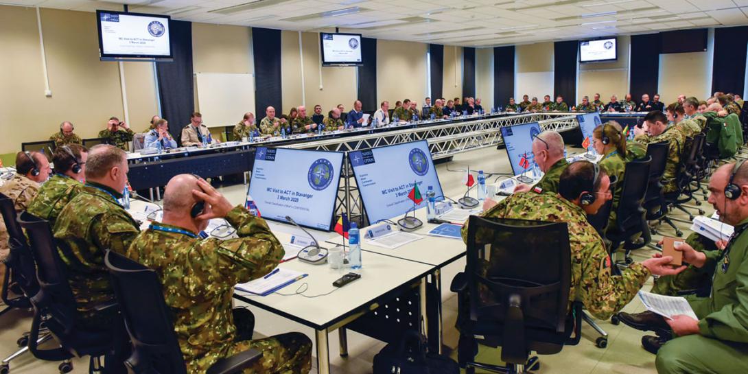 Members of the NATO Military Committee are briefed at the NATO Joint Warfare Centre in Norway. The Atlantic alliance is broadening its activities in cybersecurity amid more diverse threats and growing new technologies. Credit: NATO