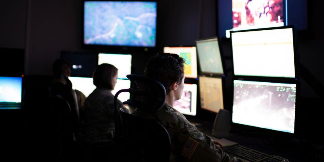 Intelligence analysts train at an Indiana National Guard Base. The use of artificial intelligence will change the role of analysts in several ways as it becomes more widespread throughout the intelligence community. U.S. Air National Guard photo