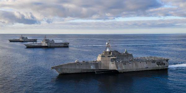 The USS Independence, USS Manchester and USS Tulsa move in formation in the eastern Pacific. These ships can operate within a network of surface combatants, which will be essential for the Navy to integrate capabilities and establish a kill web against adversaries.  U.S. Navy photo
