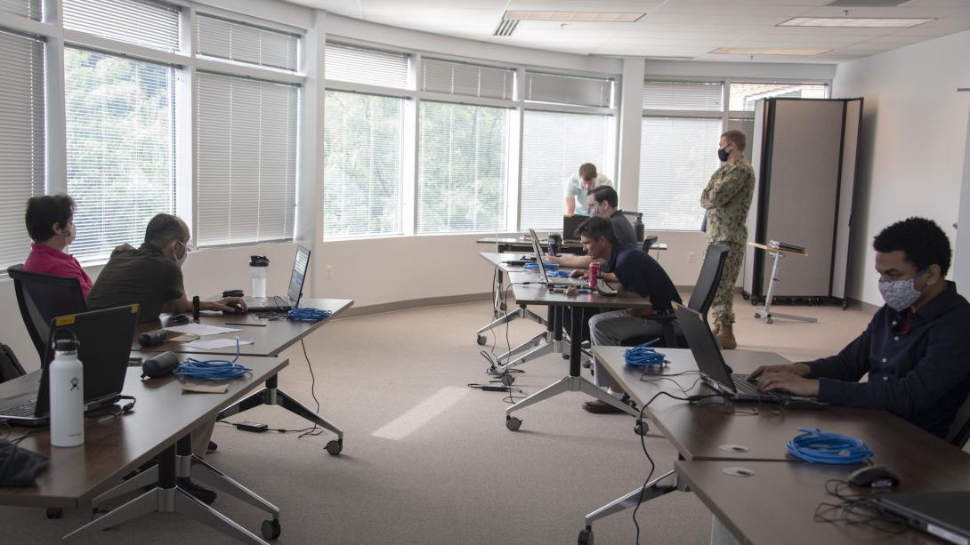 U.S. Navy sailors and civilians take part in a cyber protection exercise. Sailors and civilians are a focal point of Navy cyber hygiene efforts, which are part of the service’s overall cybersecurity posture.  U.S. Navy photo