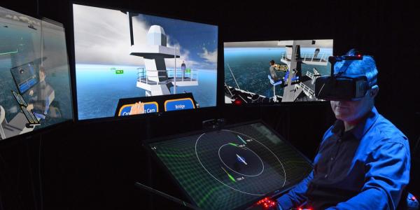 Scientist Arne Odland works in the Battlespace Exploitation of Mixed Reality (BEMR) laboratory at the Space and Naval Warfare Systems Center Pacific (SSC Pacific). BEMR’s use of mixed reality technology in training applications is helping the Navy cut costs and reduce risks. Alan Antczak