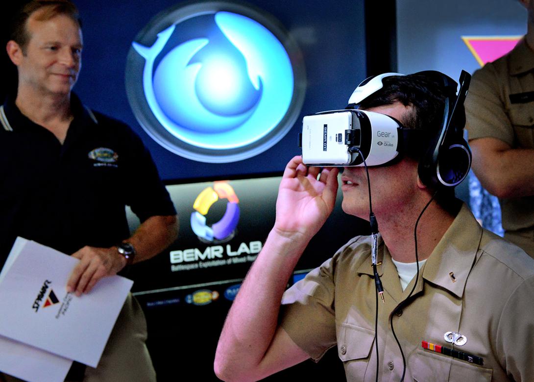 A “warfighter-to-lab” demonstration in the BEMR laboratory within the SSC Pacific lets sailors travel virtually to other environments. Alan Antczak