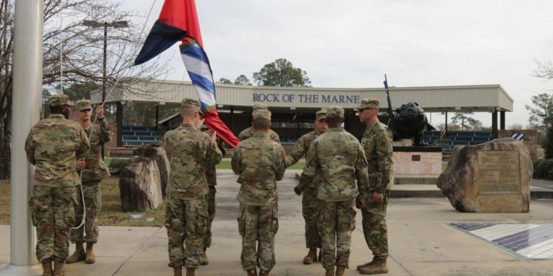 U.S. Army soldiers prepare for flag detail at Fort Stewart’s Marne Garden in January 2021. In January 2022, the fort will be hosting a groundbreaking pilot program, with soldiers testing out communications technologies from 24 companies in 16 armored vehicles. Spc. Elizabeth Clark, 50th Public Affairs Detachment