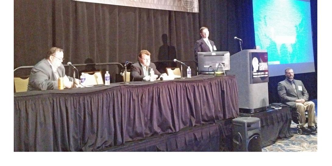 Officials discuss federal identity management at the AFCEA Federal Identity Form, from l-r: Russ Wilson, policy lead for Defense Forensics and Biometrics Agency; Craig Archer, identity superiority manager, US Special Operations Command; Will Graves, chief engineer, DOD/PM Biometrics; and Greg Gosselin, mission support specialist, USNORTHCOM.
