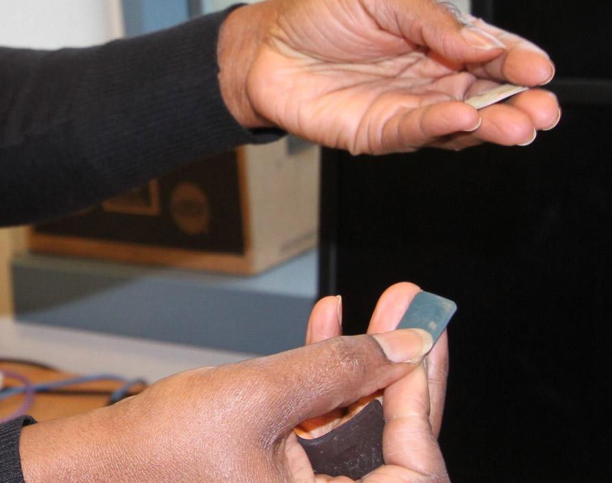 The Task ID and Access Management (TIDAM) program’s tokens are lightweight, flexible and rugged. They can be inserted in a pocket, attached to a sleeve or integrated into a wristband. Credit: Douglas Scott