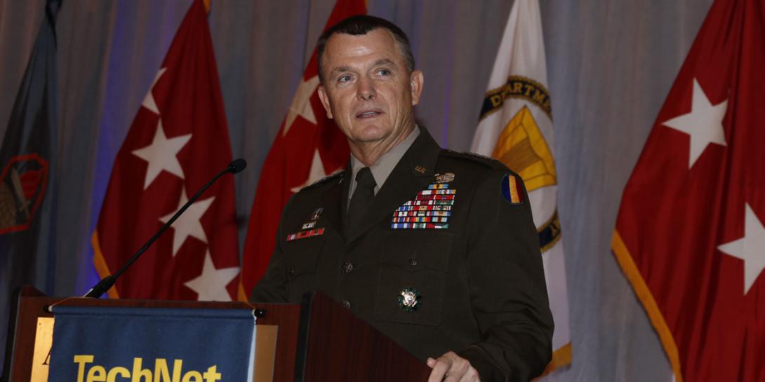Gen. Paul Funk, USA, commander, U.S. Army Training and Doctrine Command, speaks at the AFCEA TechNet Augusta conference. Photo by Michael Carpenter