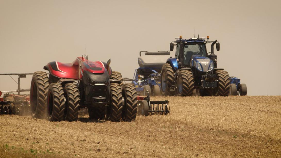 CNH Industrial has developed an autonomous tractor concept vehicle. Future farmers may rely on communications devices planted in the field to signal smart tractors to fertilize the soil or harvest the crops.