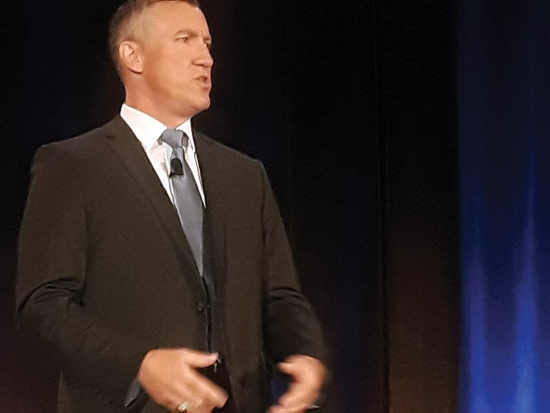 Maj. Gen. Burke “Ed” Wilson, USAF (Ret.), deputy assistant secretary of defense for cyber policy, discusses the Defense Department’s new strategy with the audience at the AFCEA Alamo Chapter’s annual ACE event in San Antonio. The department is tightening cyber partnerships internationally and across government.