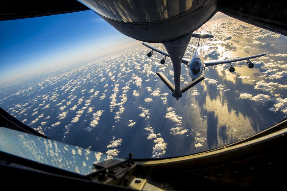 An E-3 Sentry approaches the boom pod of a KC-135 Stratotanker to receive fuel. The Defense Innovation Unit has rapidly developed and deployed software for planning tanker missions and for predicting the maintenance needs of aircraft, including the E-3. The predictive maintenance software can be applied to any kind of vehicle, including the Army’s Bradley Fighting Vehicle.  U.S. Air Force photo by Senior Airman Keith James