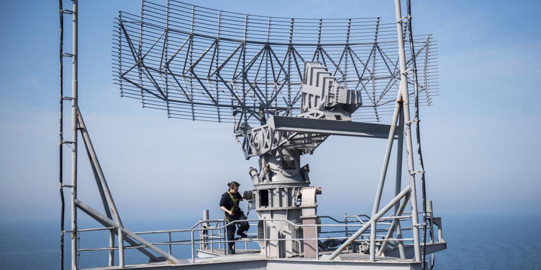 A Navy electronics technician conducts maintenance on a radar aboard aircraft carrier USS Harry S. Truman (CVN 75). The Navy has announced the first contract award under the Information Warfare Research Project. U.S. Navy photo by Mass Communication Specialist 3rd Class Justin R. Pacheco/Released