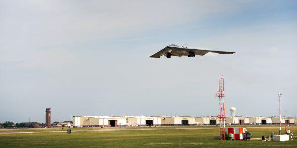 A B-2 Spirit from the 509th Bomb Wing lifts off of the runway at Whiteman Air Force Base, Mo., July 25, 2013. The alert klaxon, or loud speaker, at the base is part of a system developed by the Global Aircrew Strategic Network Terminal (Global ASNT) program office at Hanscom Air Force Base, Mass.