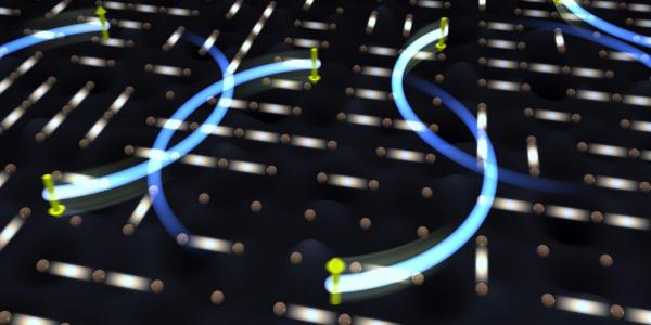 Each circle represents the two electrons of a pair that exist at relatively low energy and can carry electrical current with no resistance in a high-temperature superconductor. Software tools being developed at the Intelligence Advanced Research Projects Activity (IARPA) will make designing circuits using superconducting technologies easier and cheaper.