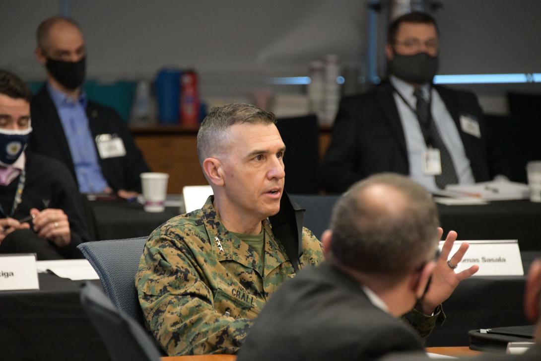 “While the JADC2 strategy provides both the why and the desired future state, the data summit helped us rationalize and define the data fabric, the means to our JADC2 decisional advantage,” says The Joint Staff’s J-6, Lt. Gen. Dennis Crall, USMC, speaking to attendees at the JADC2 Data Summit in January.  Justin Eimers, PEO C3T Public Affairs, U.S. Army