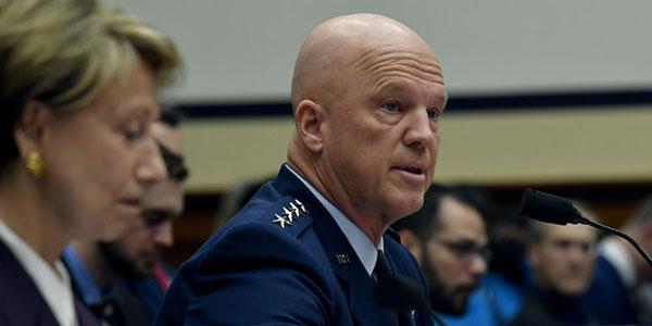 Gen. John "Jay" Raymond, USAF, chief, Space Operations, U.S. Space Force, testifies in March before the House Armed Services Committee in Washington, D.C. In a virtual town hall meeting on April 16, the general explained that the service will rely on the commercial satellite industry more than the military has in the past.    Credit: U.S. Air Force photo by Wayne Clark